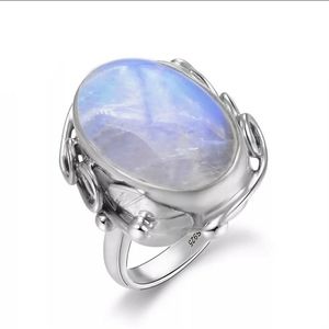 925 Sterling Silver Natural Moonstone Oval Ring
